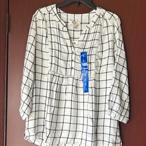 Lucky Brand Checkered Blouse in White and Black